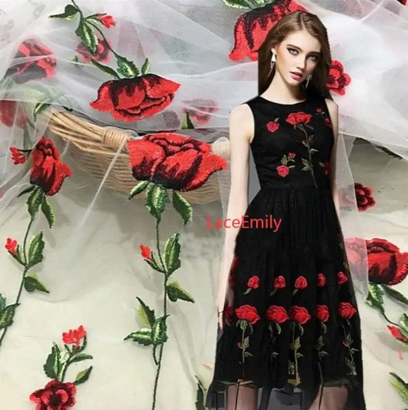 Tessuto di pizzo rosa rossa ri - Embroidery Rose recensione e prezzo
